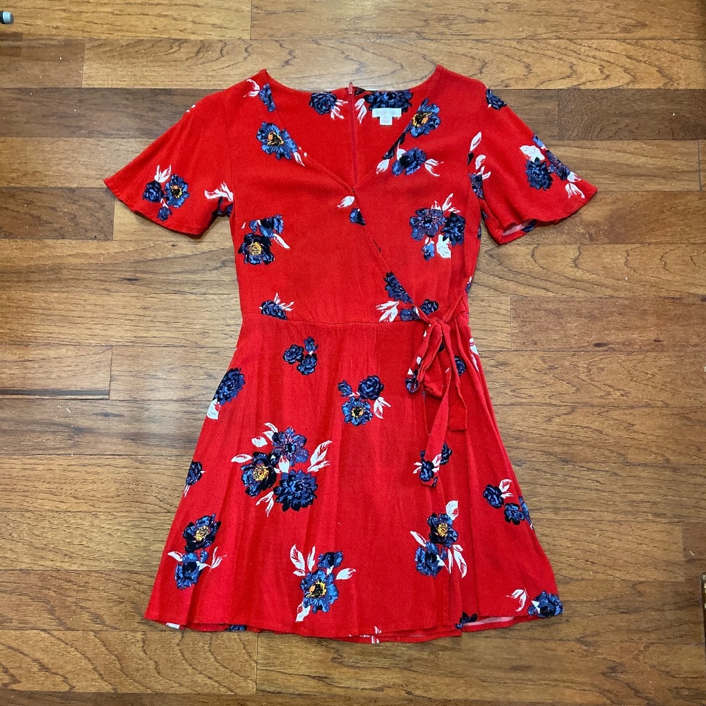 Xhileration Red Floral Wrap Dress